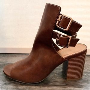 Bamboo Peep Toe Brown Heeled Booties